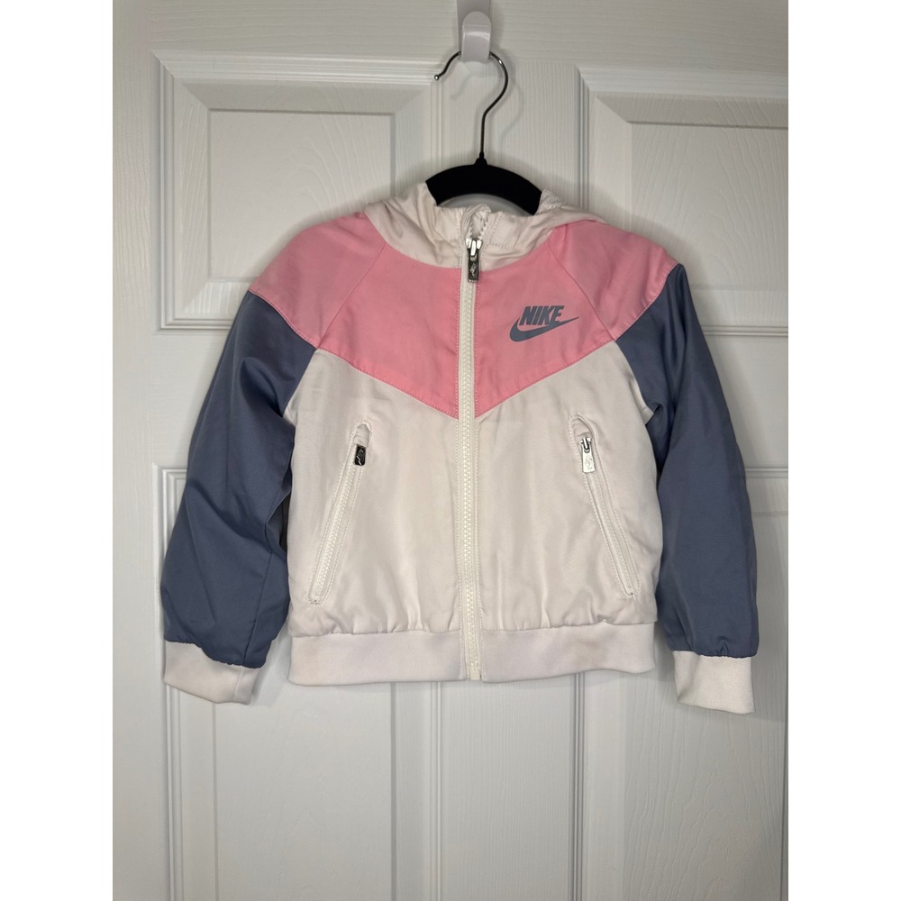 Nike Toddler Girls Windrunner Hooded Windbreaker Jacket Colorblock Pink White 2T